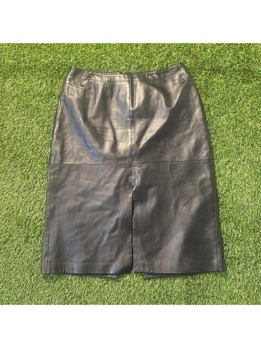 Vintage 90’s Cache Black leather midi skirt with slit